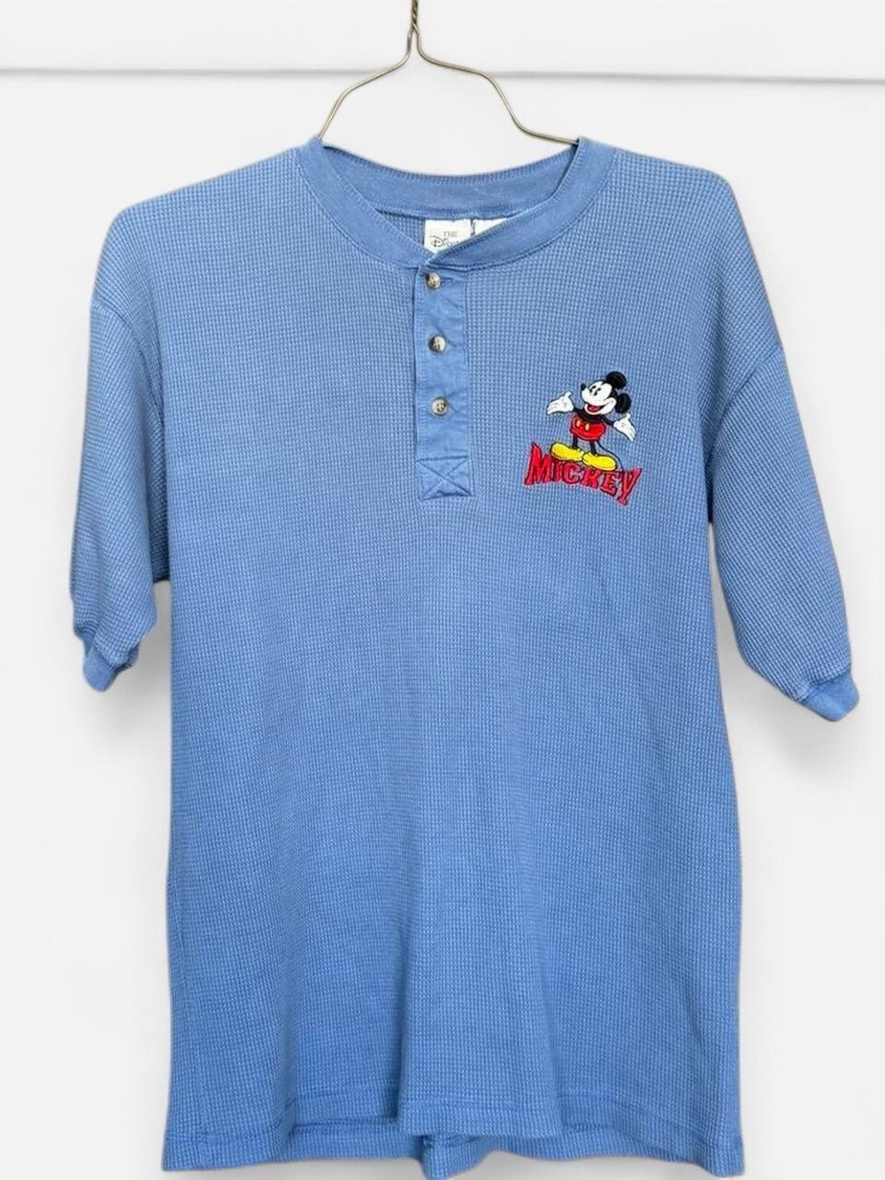 Vintage Mickey Mouse Blue Waffle Henley Tee